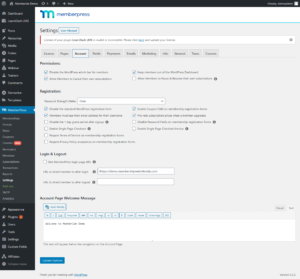 MemberPress - Settings - Account Tab